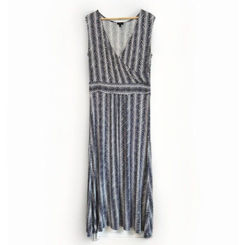 Talbots Womens Black White Herringbone Sleevless Maxi Dress 0X High Waist Casual